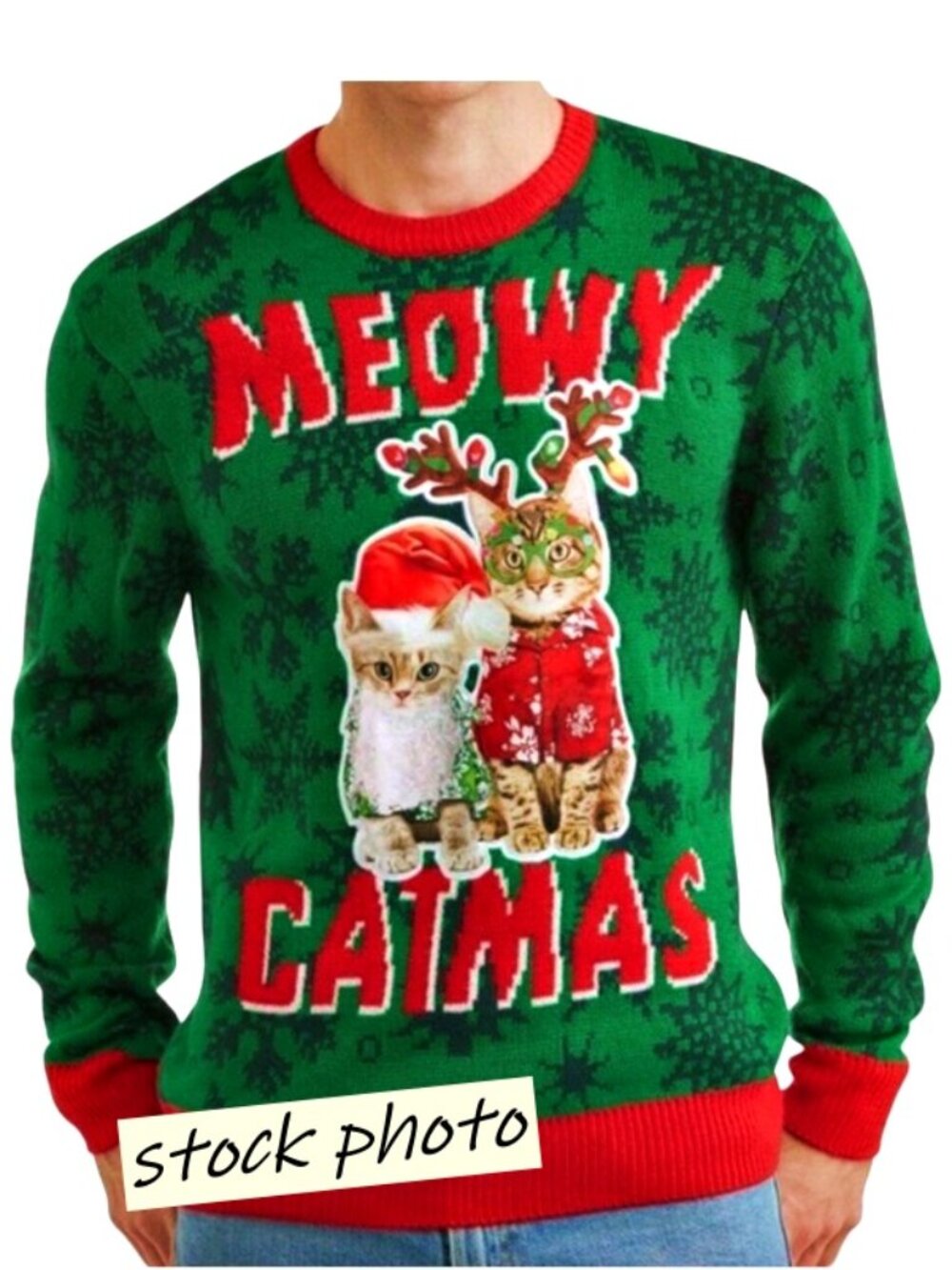 Party Sweater DEC 25th Meowy Catmas Ugly Christmas Sweater Mens Medium Novelty